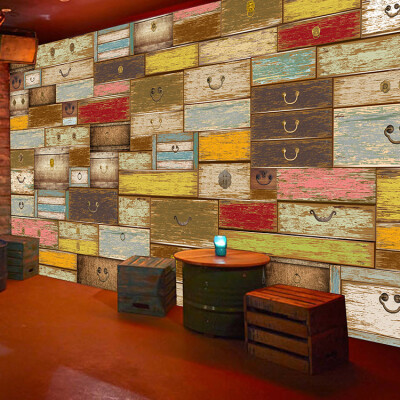 

Custom 3d mural Retro wallpaper color wood Container Trunk restaurant cafe KTV large mural wallpaper