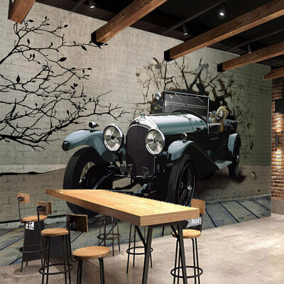 

3D Wallpaper Vintage Car Broken Wall Photo Mural Modern Retro Restaurant Cafe KTV Bar Creative Design Decor Non-Woven Wallpaper