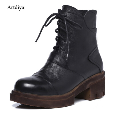 

Artdiya 2017 Winter New Martin Genuine Leather Shoes Lace Up Boots Handmade Female Simple All-Match Ankle Boots 230-31