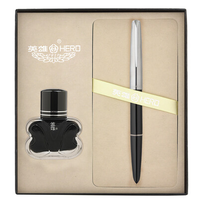 

Hero HERO 100 black semi-steel 14K gold tip pen ink gift box gold pen set