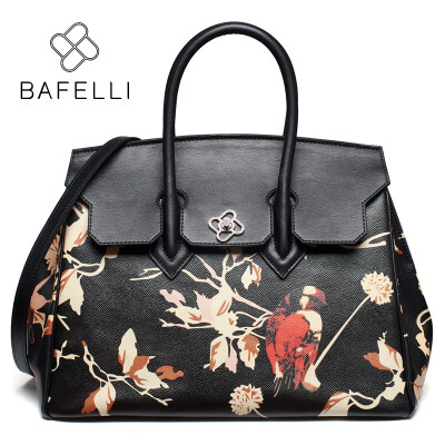 

BAFELLI split leather handbag chinese style hasp shoulder bag vintage floral printing crossbody bag high capacity women bag