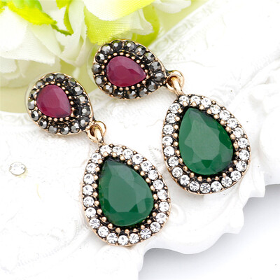 

Vintage Turkish Women Resin Long Dangle Earring Antique Gold Color Water Drop Crystal Indian Bridal Wedding Bijoux Retro Jewelry