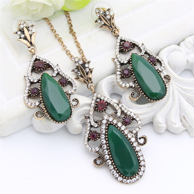 

New Turkish Wedding Earrings For Women Antique Gold Color Water Drop Resin Flower Jewelry Indian Bridal Arab Vintage Earrings