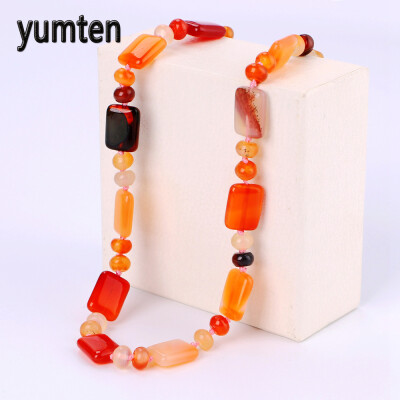 

Yumten Agate Necklace Power Square Natural Stone Crystal Women Jewelry Collier Ethnique Colares Chain Boho Best Friend Ananas