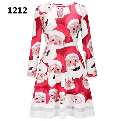 

Europe&America Christmas dress Christmas tree old man snowman bottom jigsaw dress Christmas print dress