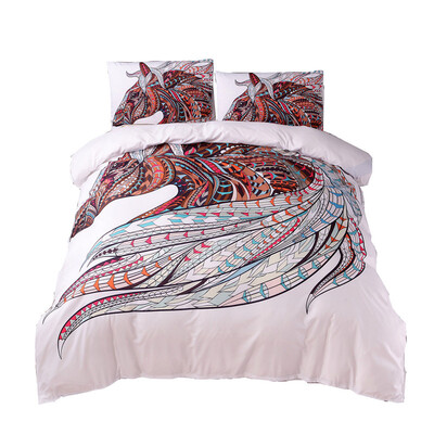 

iDouillet 3D Printed Microfiber Duvet Cover&Pillowcases Spirit Animal Horse Pattern On White Background Twin Queen King Siz