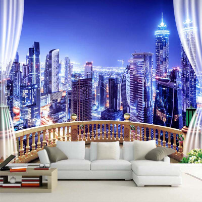 

Custom 3D Photo Wallpaper Window City Night View Large Murals Wall Painting Wall Papers Home Decor Living Room Bedroom Modern