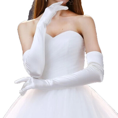 

Satin Long White Bridal Gloves Pure Color Without Decoration Full Finger Gloves