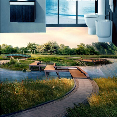 

Бесплатная доставка Living Room Bathroom River Lawn 3D Floor Painting Backdrop утолщенная спальня кухня обои росписи 250cmx200cm