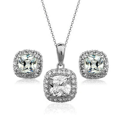 

Yoursfs® 18K White Gold Plated 1.5ct Simulated Diamond Necklace and Earring Set Используйте прозрачные австрийские комплекты ювелирных украшений из бриллиантов