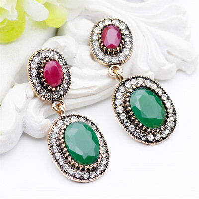 

Simple Bright Colors Turkish Women Round Resin Vintage Earrings Antique Gold Color Indian Long Dangle Earrings Bridal Jewelry
