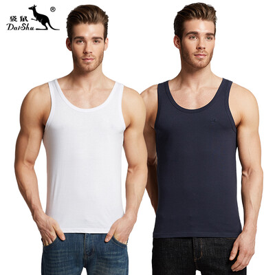 

Kangaroo DaiShu 2 pieces mens vest mens cotton casual sports tide mens vest bottoming shirt white treasure blue M