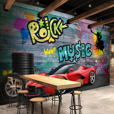 

Custom Wall Mural Wallpaper Ferrari Sports Car City Graffiti Murals Papel De Parede 3D Restaurant Cafe Bar Background Painting