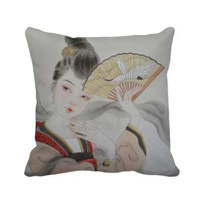 

Beauty Folding Fan Chinese Painting Polyester Toss Throw Pillow Square Cushion Gift