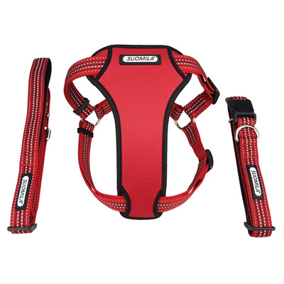 

Suomila reflective dog leashes chest strap collar three-piece suit explosion-proof punching telescopic dog chain large dog Golden Retriever pet supplies L red
