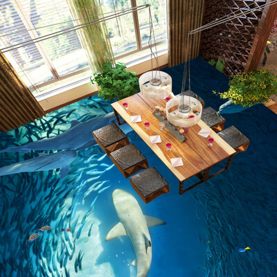 

Free Shipping Underwater world dolphin fish bathroom 3D floor living room coffee house bedroom study flooring mural 250cmx200cm
