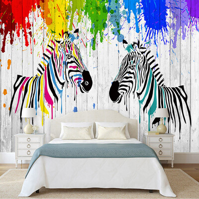 

Colorful Zebra Graffiti Wallpaper Kids Room Living Room Modern Personality Interior Decor 3D Wallpaper Papel De Parede Infantil