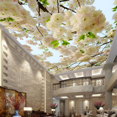 

Custom Large 3D Stereo White Flowers Photo Wallpaper Ceiling Mural Living Room Hotel Non-Woven Ceiling Fresco Papel De Parede 3D