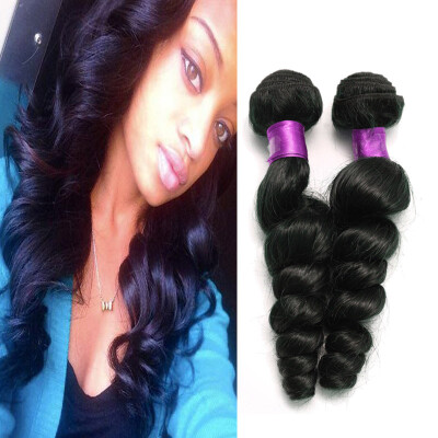 

Indian Loose Wave Virgin Human Hair Wefts Natural Black 100% Unprocessed Indian Loose Wave Virgin Human Hair Weaves