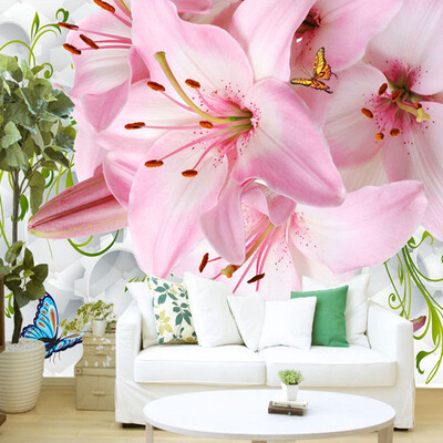 

Custom Mural Wallpaper Modern 3D Non-woven Soft Case Lily Flower Butterfly LivingRoom Bedroom Sofa TV Background Photo Wallpaper