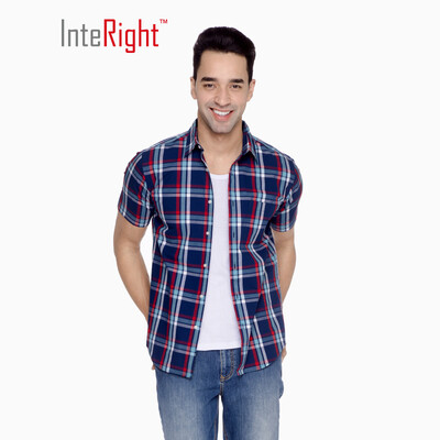 

INTERIGHT shirt mens cotton checkered casual shirt short sleeve red grid M 39