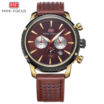 

MINI FOCUS Brand Fashion Leather Strap Men Quartz Watch MF0010G