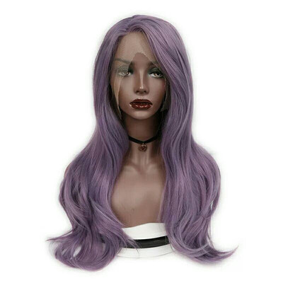 

Long Wavy Human Hair Lace Front Purple Wigs For Women