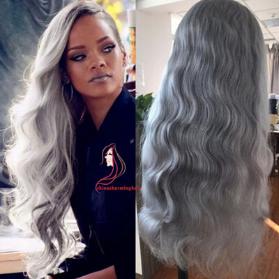 

Free Part Pure Color Slivery Grey Virgin Human Lace Wig With Baby Hair Glueless Full Lace Wig rihanna hairstyle