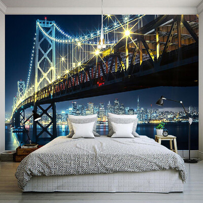 

Пользовательские 3D HD фотографии Фото обои Modern City Night Views Bridge River Wall Mural Нетканые обои для постельного белья