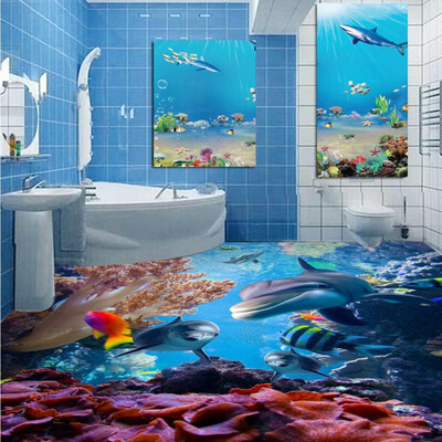 

Free Shipping HD Marine World 3D Floor thickened bedroom shopping mall living room bathroom flooring wallpaper mural 250cmx200cm