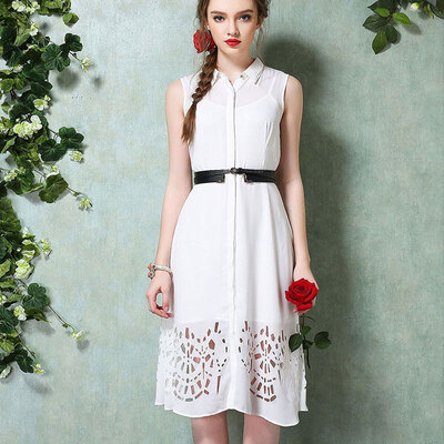 

Lovaru ™New 2015 fashion Pure color 2 piece dress Sleeveless chiffon dress Simple fashion leisure shopping style