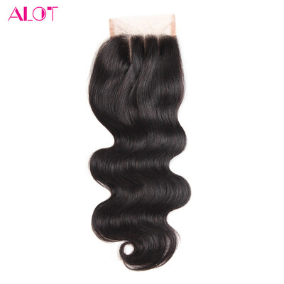 

Alot Indian Body Wave Virgin Hair 100% Lace Closure 4*4 Human Hair 3 Parts 1Pcs Lace Closure Natural Color