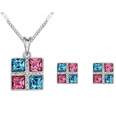 

Fashion Jewelry Sets Square Crystal from Austrian High Quality Pendants Necklaces Earrings For Women Accessories