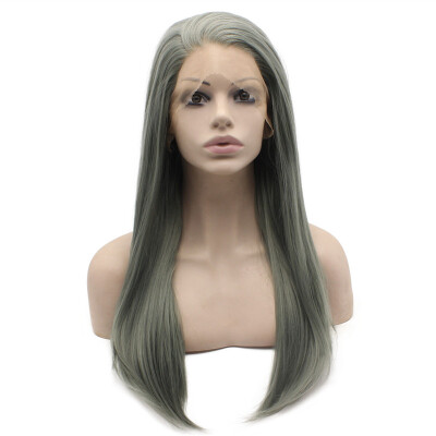 

Iwona Synthetic Hair Lace Front Long Straight Green Gray Wig