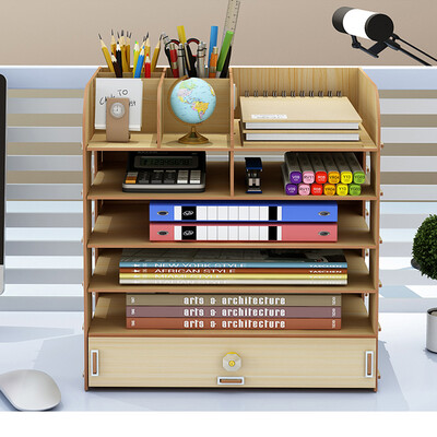

Wanshijia desk storage box office supplies large multi-layer drawer file rack wooden storage box JD-B03 white maple