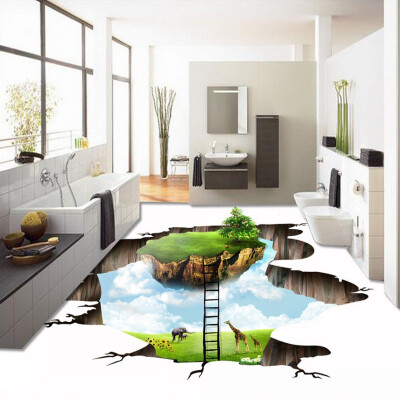 

Free Shipping custom 3d floating green island flooring self-adhesive home decoration bathroom flooring wallpaper mural 250cmx200cm