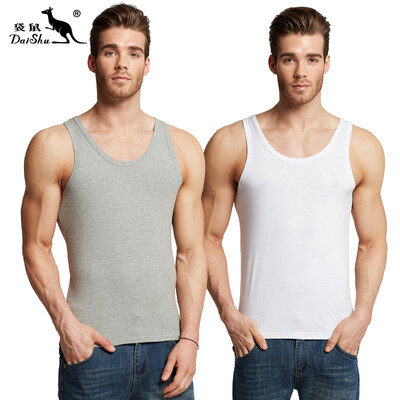 

Kangaroo DaiShu 2 pieces mens vest mens cotton casual sports tide mens vest bottoming shirt gray white M