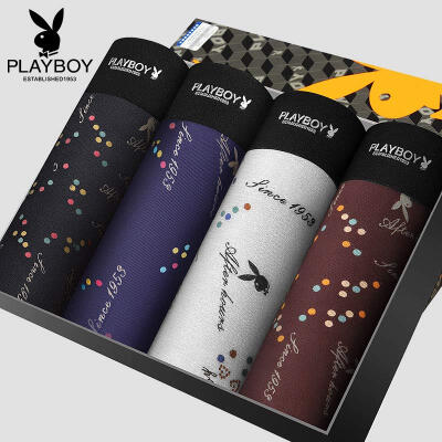 

Playboy Mens Underwear Panties Mens Boxer Fashion Breathable Print Boxer 4 Gift Boxes Violet Orchid Gray Blue Ink Combination XXL