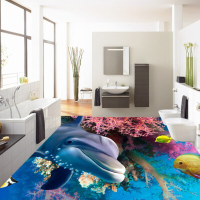 

Free shipping custom Sea World square living room painting floor stereo marine tropical fish wear floor wallpaper 250cmx200cm