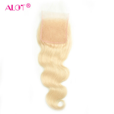 

ALOT HAIR Перуанский 613 Blonde Lace Closure Body Wave Human Hair Closure 4 * 4 Free Part With Baby Hair Бесплатная доставка