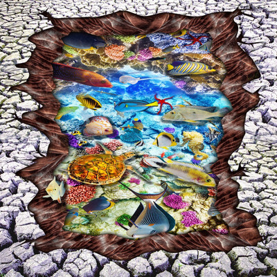 

Free Shipping 3D Stereo Seaworld Dolphin Flooring wear thickened high-quality skidding lifelike bedroom mural wallpaer 250cmx200cm
