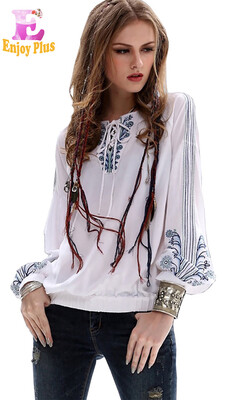 

High Quality chest 84-88cm cotton linen vintage new autumn 2017 white long sleeve women blouse embroidery loose casual female