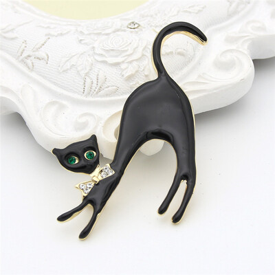 

New Enamel Paint Women Black Cat Brooches Hat Accessories Shoulder Decoration Scarf Clips Gold Color Kawaii Jewelry Love Gift