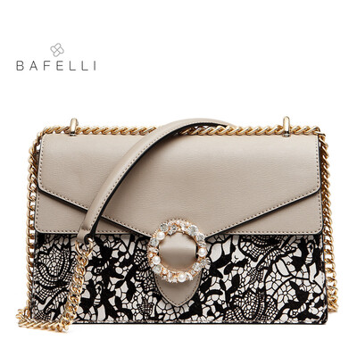 

BAFELLI real horse fur & split leather shoulder bag flowers printing bolsos mujer diamonds buckle crossbody bag women bags