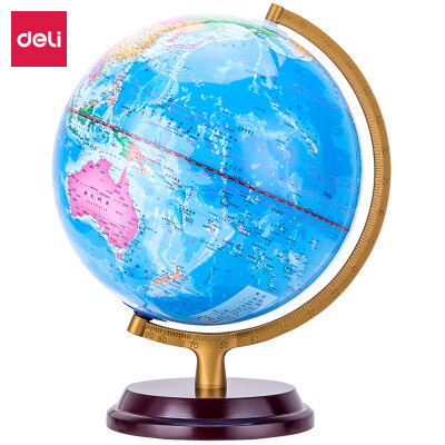 

Deli deli diameter 25cm double-sided scale wooden base globe office globe ornaments blue 2176