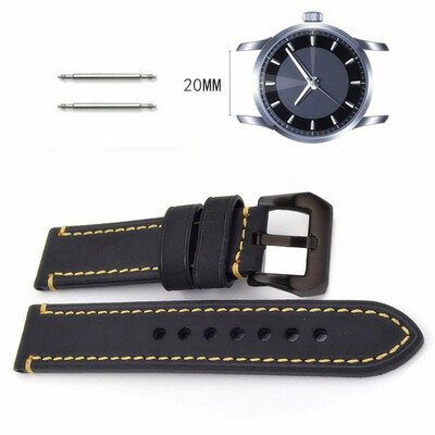 

Black Watch band 20mm 22mm 24mm Crazy Cowhide Genuine Leather Watch Strap Black Buckle