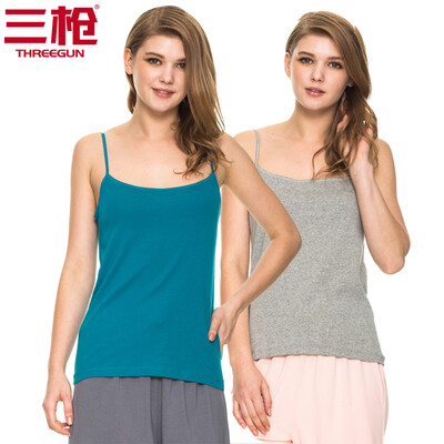 

Three guns cotton ladies slings skin rib stretch cotton solid color sling womens vest 2 pieces light gray green