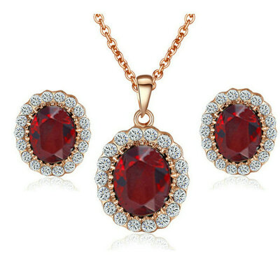 

Yoursfs® 18k rose позолоченные полностью jewelled ожерелье и серьги украшения применение искусственной руби австрийского кристалл люкс для набора