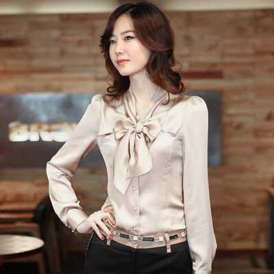 

Women Chiffon Blouse Soid Color shirt female wild Slim shirt with a V neck shirt collar women L24