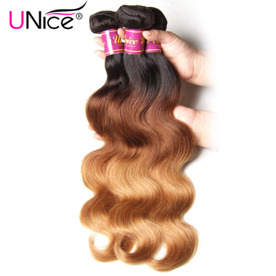 

UNICE Hair Ombre Human Hair Extensions Color 1B427 Peruvian Body Wave Hair Weave Virgin Hair Bundles 3 Pieces Deal